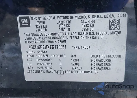 2015 Chevrolet Silverado 1500 Ls z USA, uszkodzony, nr VIN 3GCUKPEHXFG170051